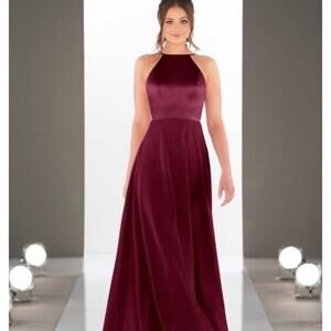 Sorella Vita Satin and Chiffon Burgundy Halter Bridesmaid Dress Size 2